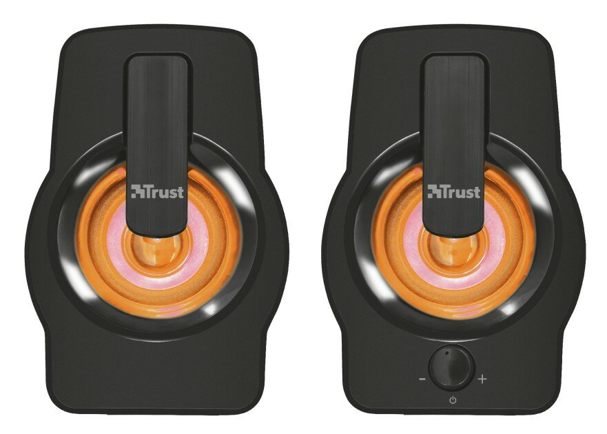 Widok z tyłu czarnego głośnika z portami słuchawkowymi, aux, pc i dc.