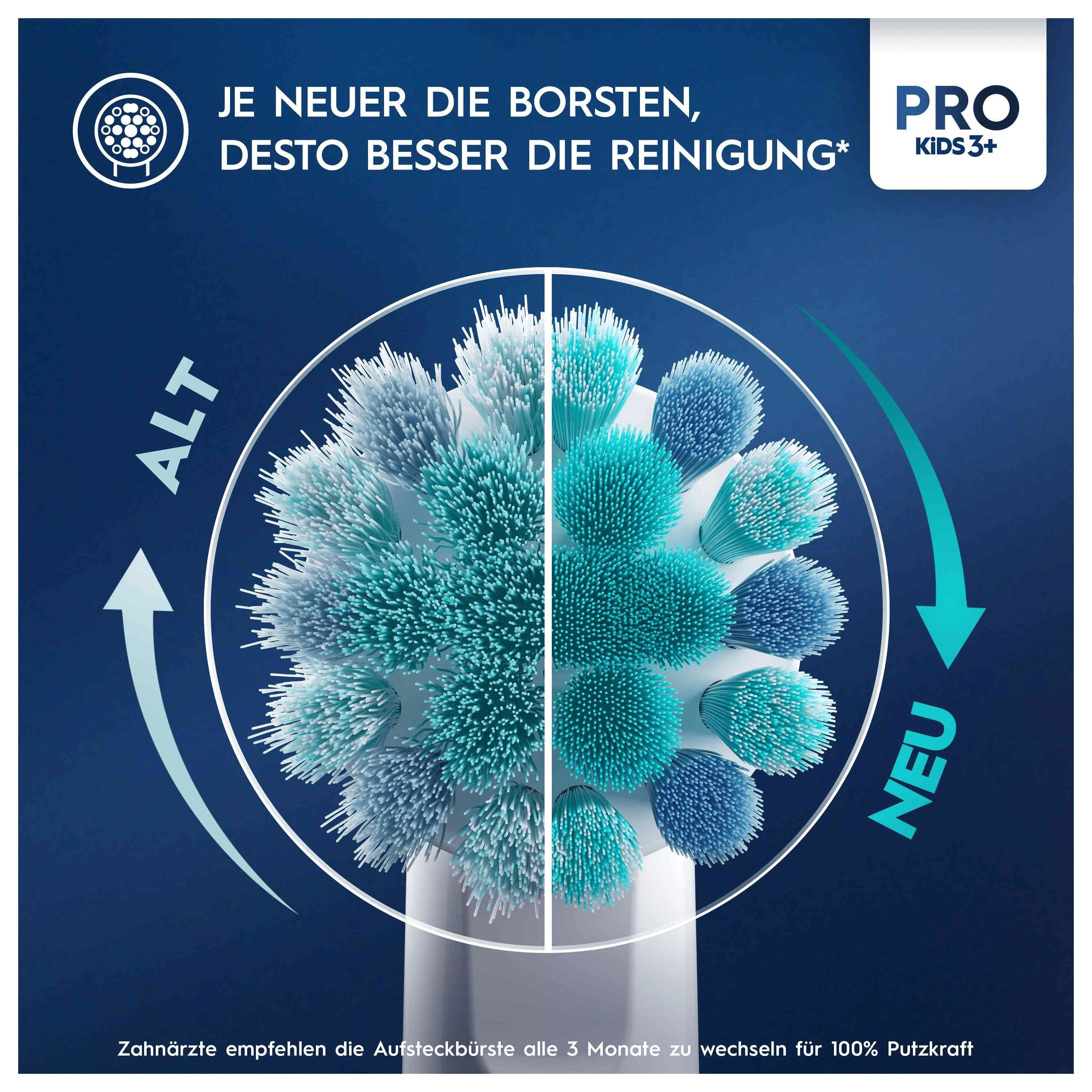 ORAL-B Pro Kids 3+ mit 4 Motiv, oder Princess Cars Aufsteckbürsten Stück