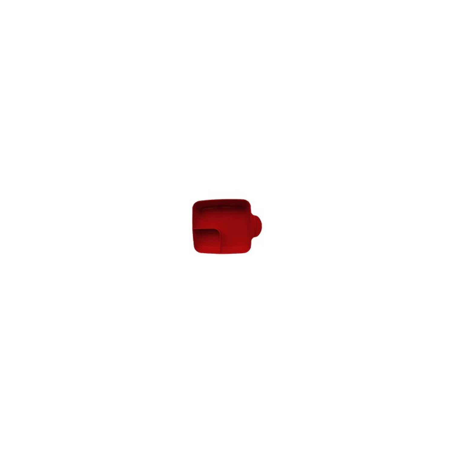 Red mug on a white background, isolated, with a small handle on the right.