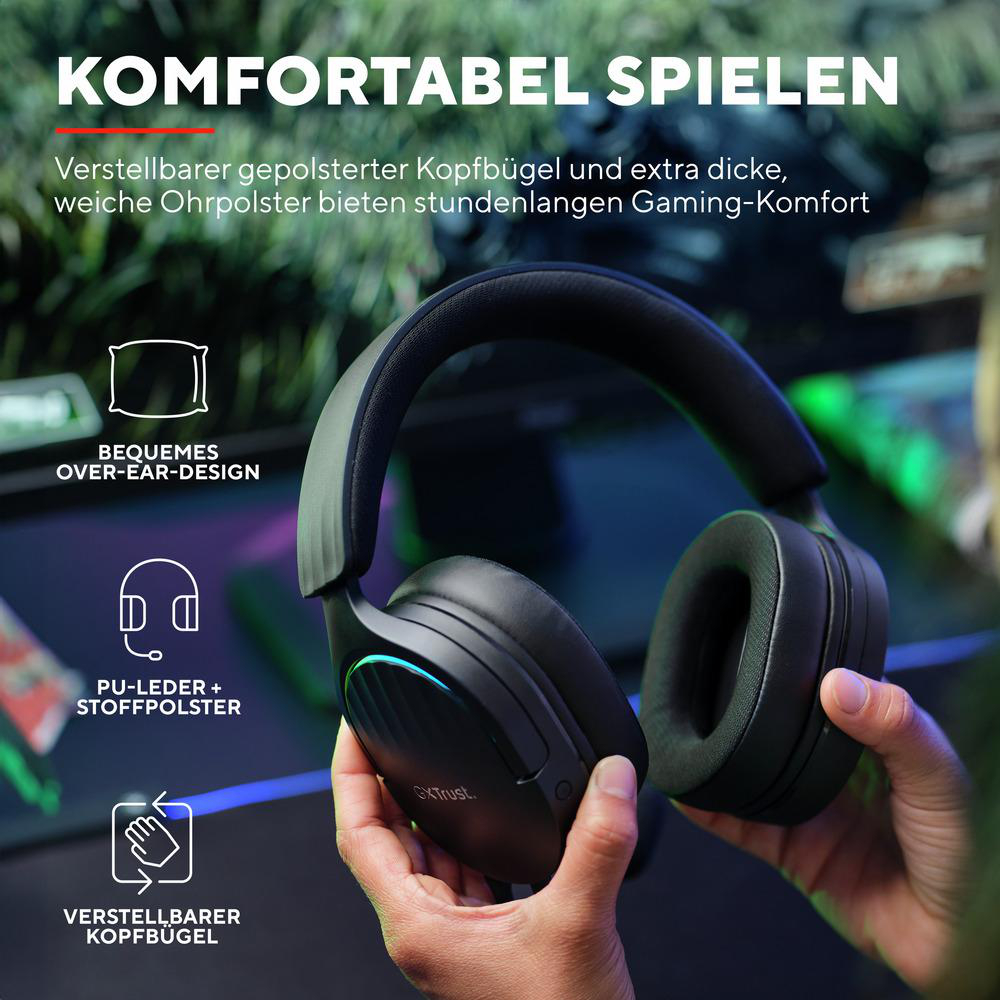 TRUST GXT 490 Schwarz Fayzo, Over-ear Headset Gaming