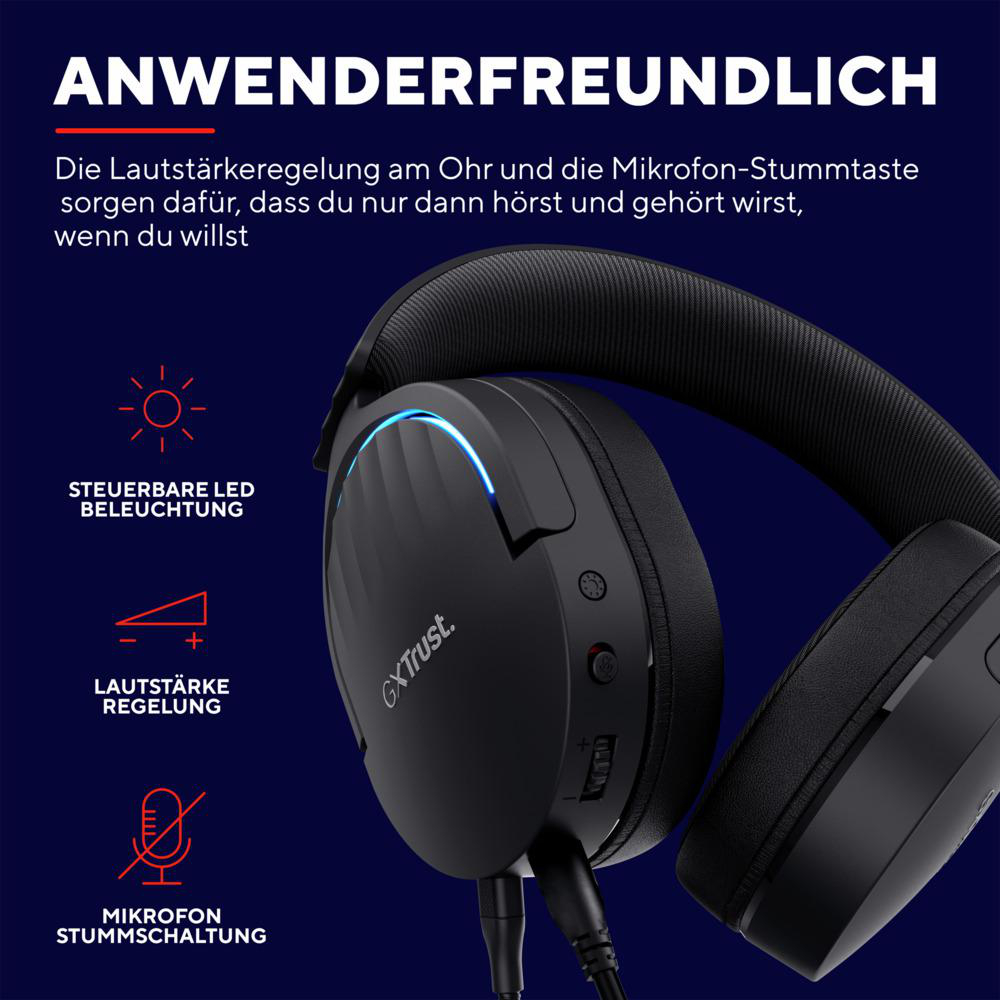 TRUST GXT 490 Schwarz Fayzo, Over-ear Headset Gaming
