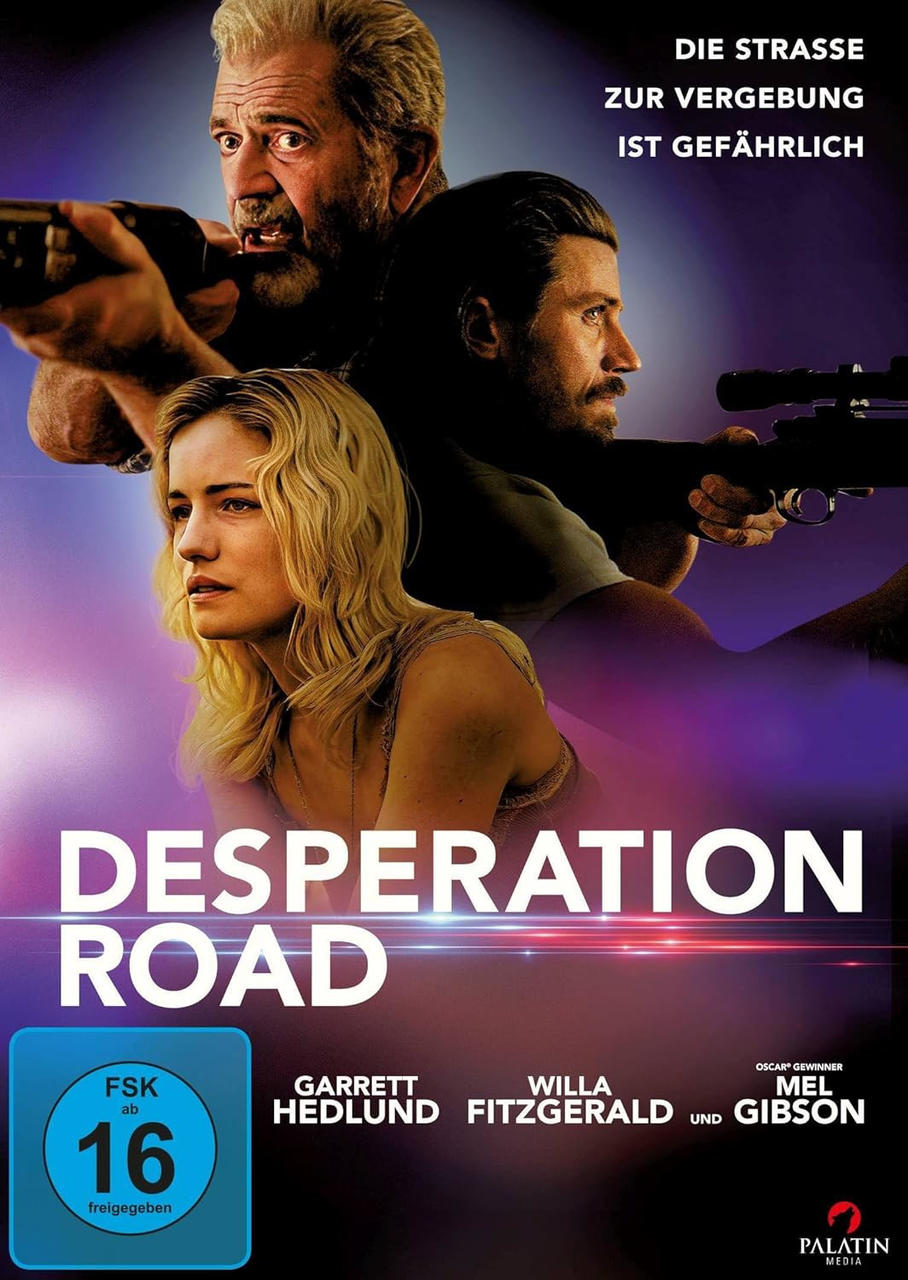 Filmposter mit Mel Gibson und anderen, die Waffen halten. Das Poster hat Text und ein Bewertungssymbol.