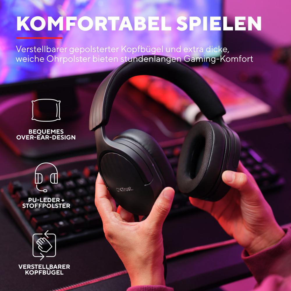 TRUST GXT 489 Fayzo, Over-ear Gaming Schwarz Headset