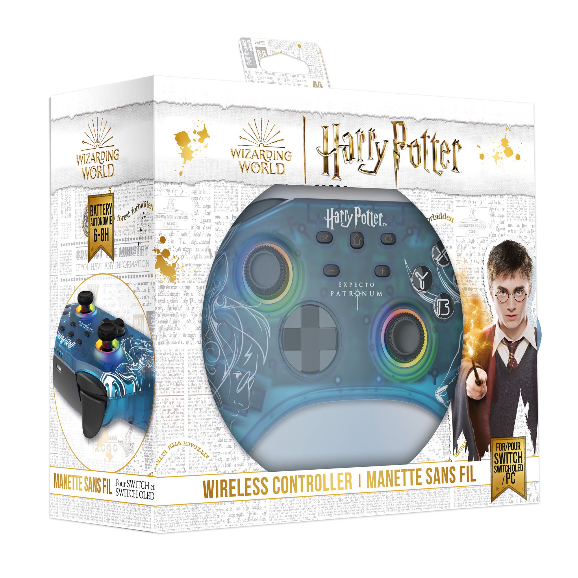Harry Potter Wireless Controller Box mit Controller und Harry Potter Bild.