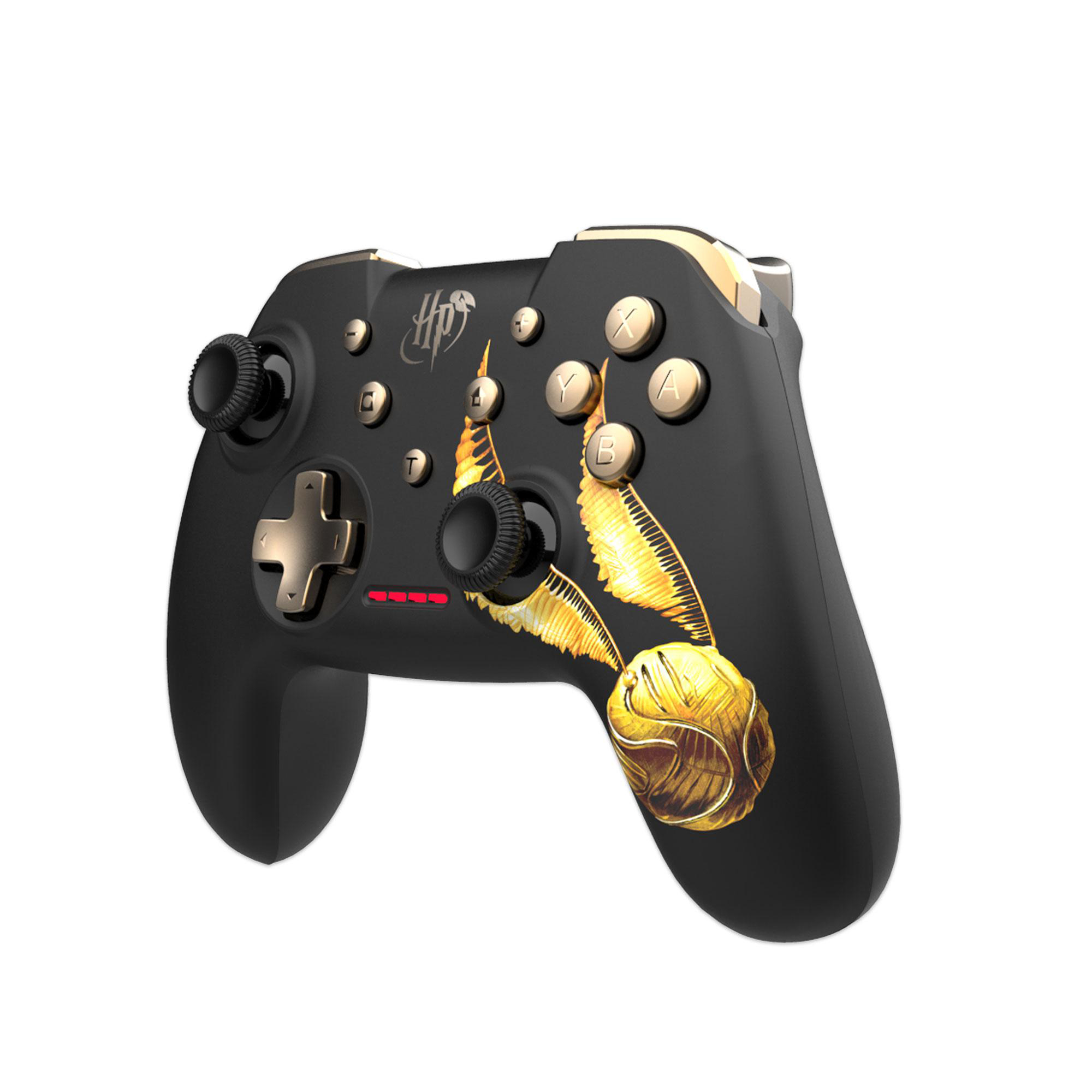 Schwarzer Harry Potter Controller mit goldenen Akzenten und einem goldenen Schnatz.