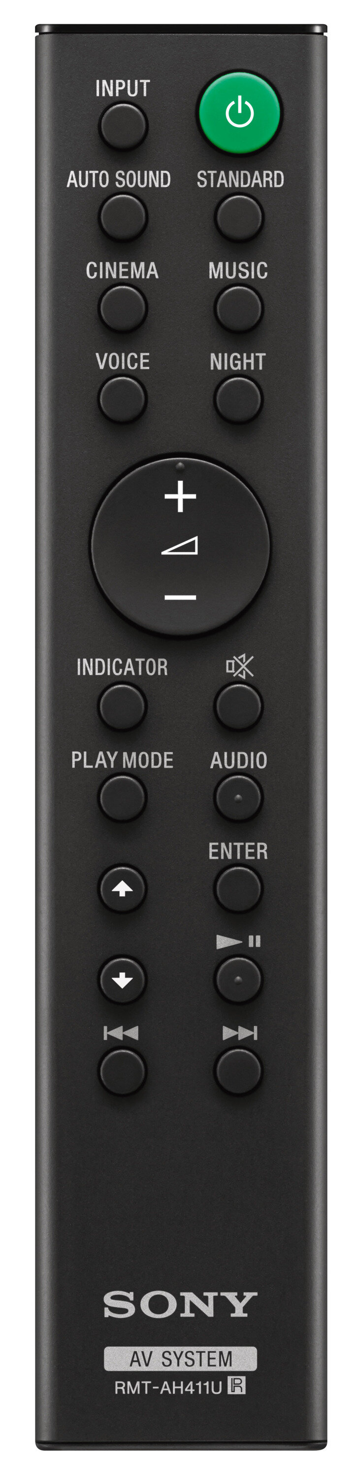 Czarny pilot Sony z wieloma przyciskami.