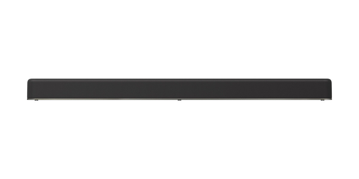 Czarny soundbar na białym tle. Prosty design.