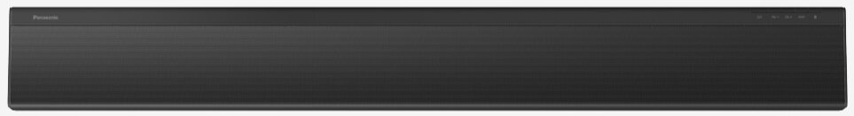 Czarny soundbar z nazwą Panasonic na białym tle.