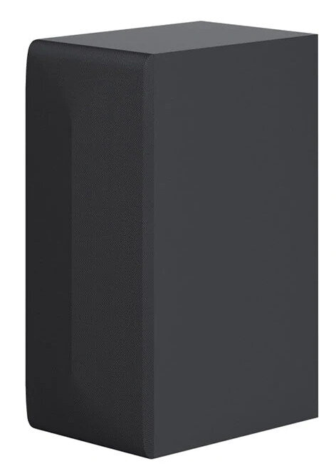 Czarny subwoofer na białym tle.