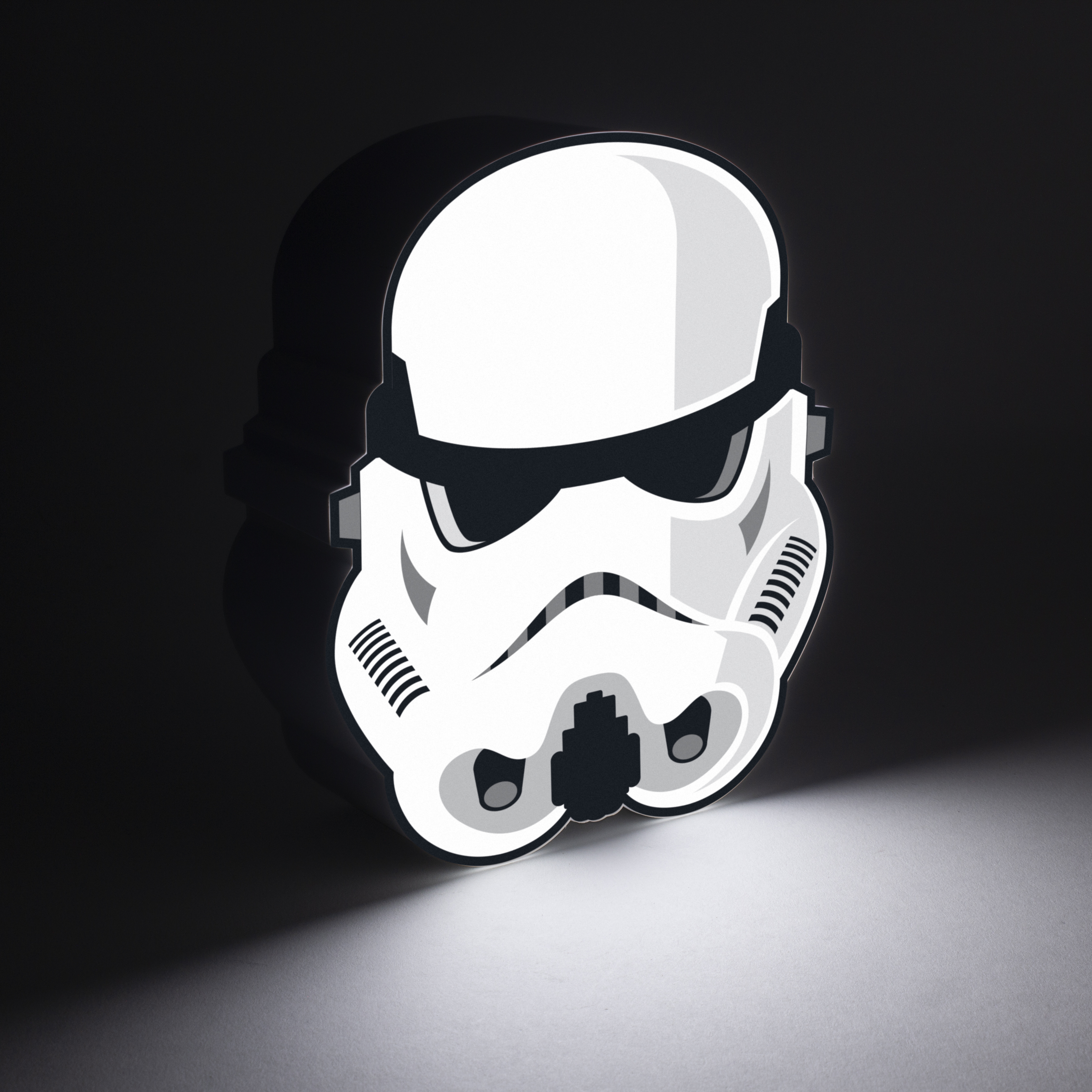 Ein Star Wars Stormtrooper Helm Licht, schwarz und weiß.
