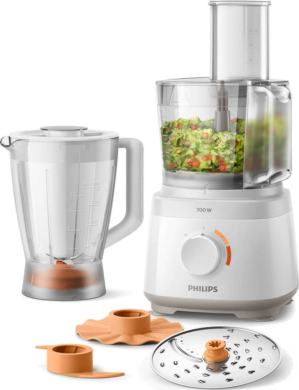 PHILIPS HR7320/00 Daily Compact Küchemaschine Weiß (Rührschüsselkapazität: 2,1 l, 700 Watt)