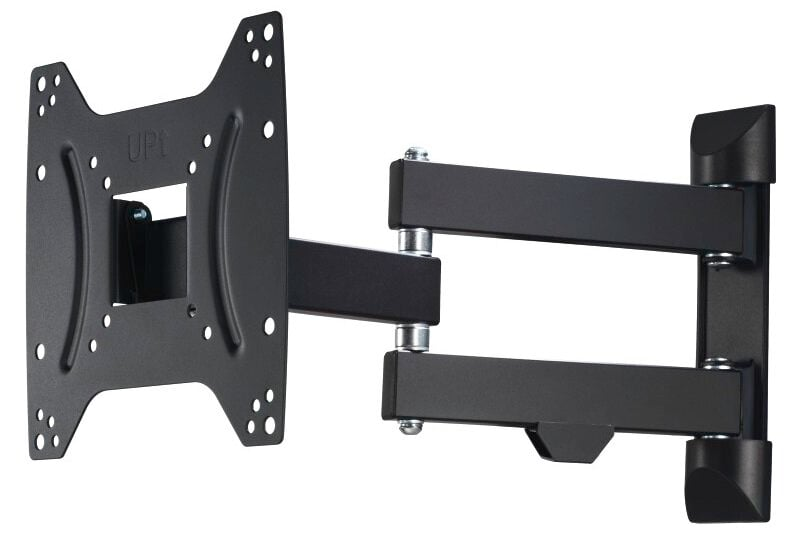 Czarny, regulowany uchwyt ścienny do telewizora, metal i plastik.