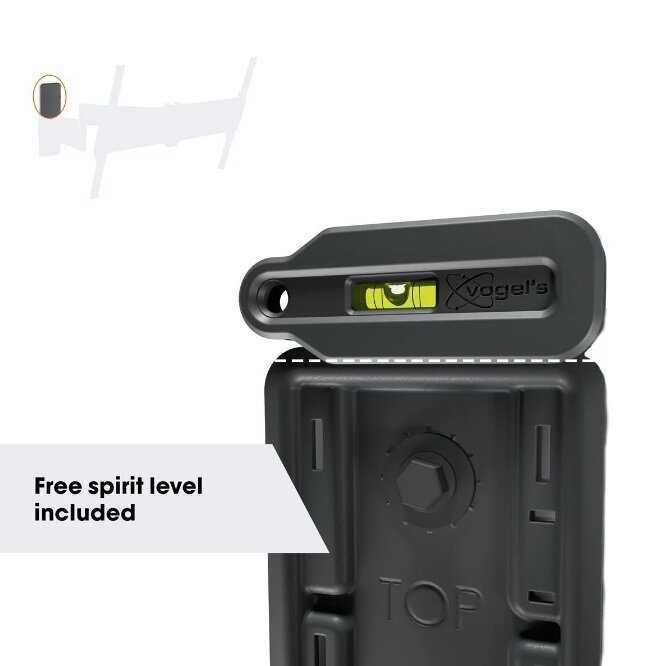 Czarny poziomica na czarnym uchwycie montażowym. Poziomica ma żółty płyn. Tekst: 'Poziomica gratis w zestawie'.