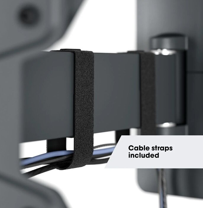 Zbliżenie pasków kablowych łączących telewizor z konstrukcją montażową.