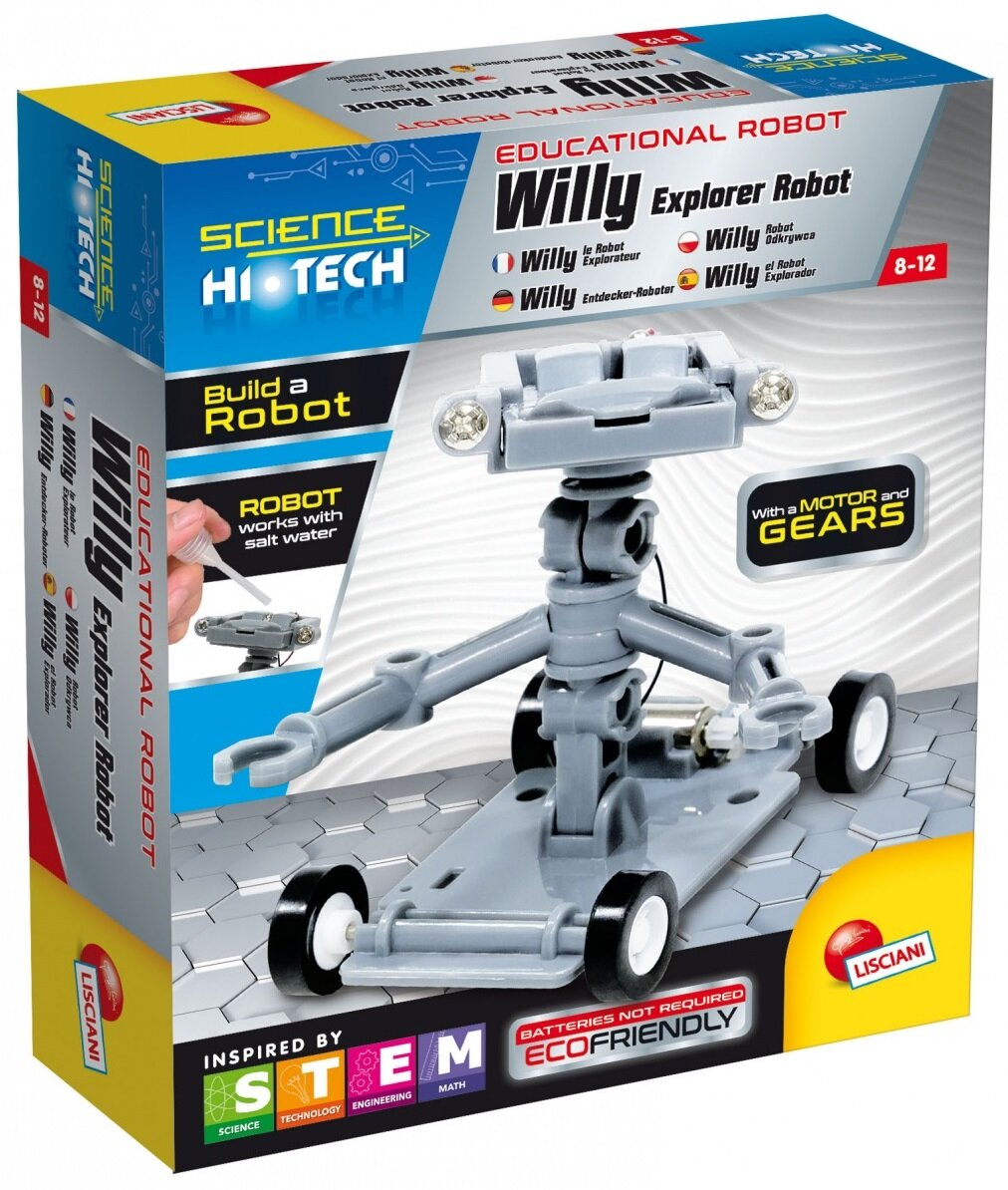 Opakowanie zestawu konstrukcyjnego Willy Explorer Robot z szarym modelem robota.