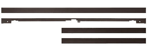 Cztery ciemnobrązowe metalowe listwy na białym tle.