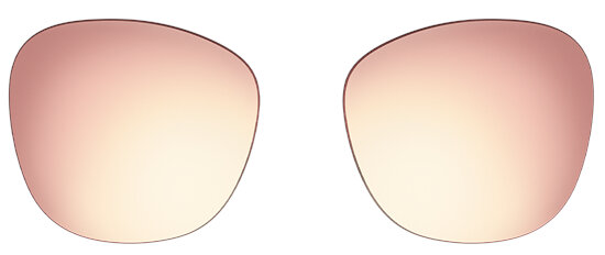 Dwa soczewki okularów przeciwsłonecznych w kolorze bladego różu z gradientem na białym tle.