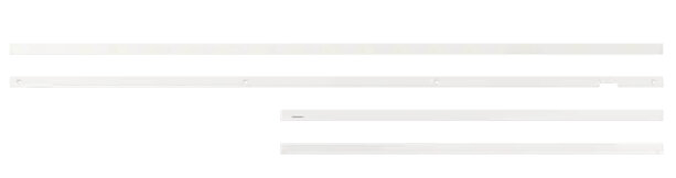 Cztery białe prostokątne paski o różnych długościach. Ułożone poziomo na białym tle.