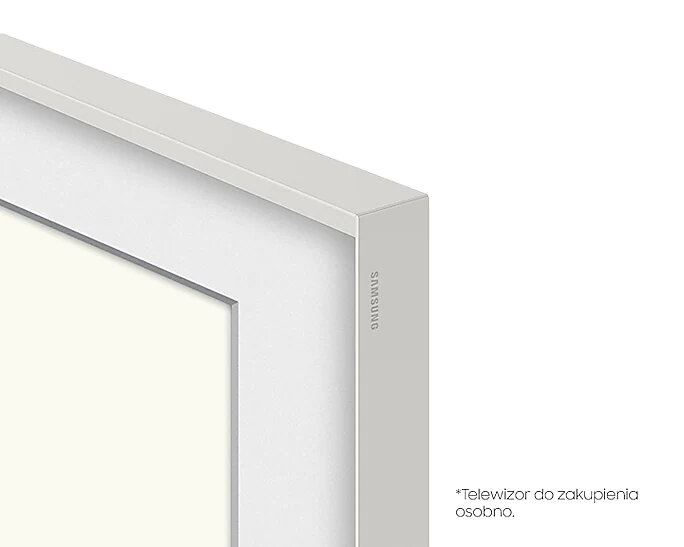 Róg białej ramki telewizora Samsung. Widoczne logo marki.