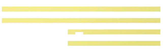 Cztery żółte, proste paski. Jeden ma wycięcie. Białe tło.