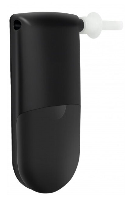 Czarny alkomat z białym ustnikiem. Urządzenie jest solidne i eleganckie.