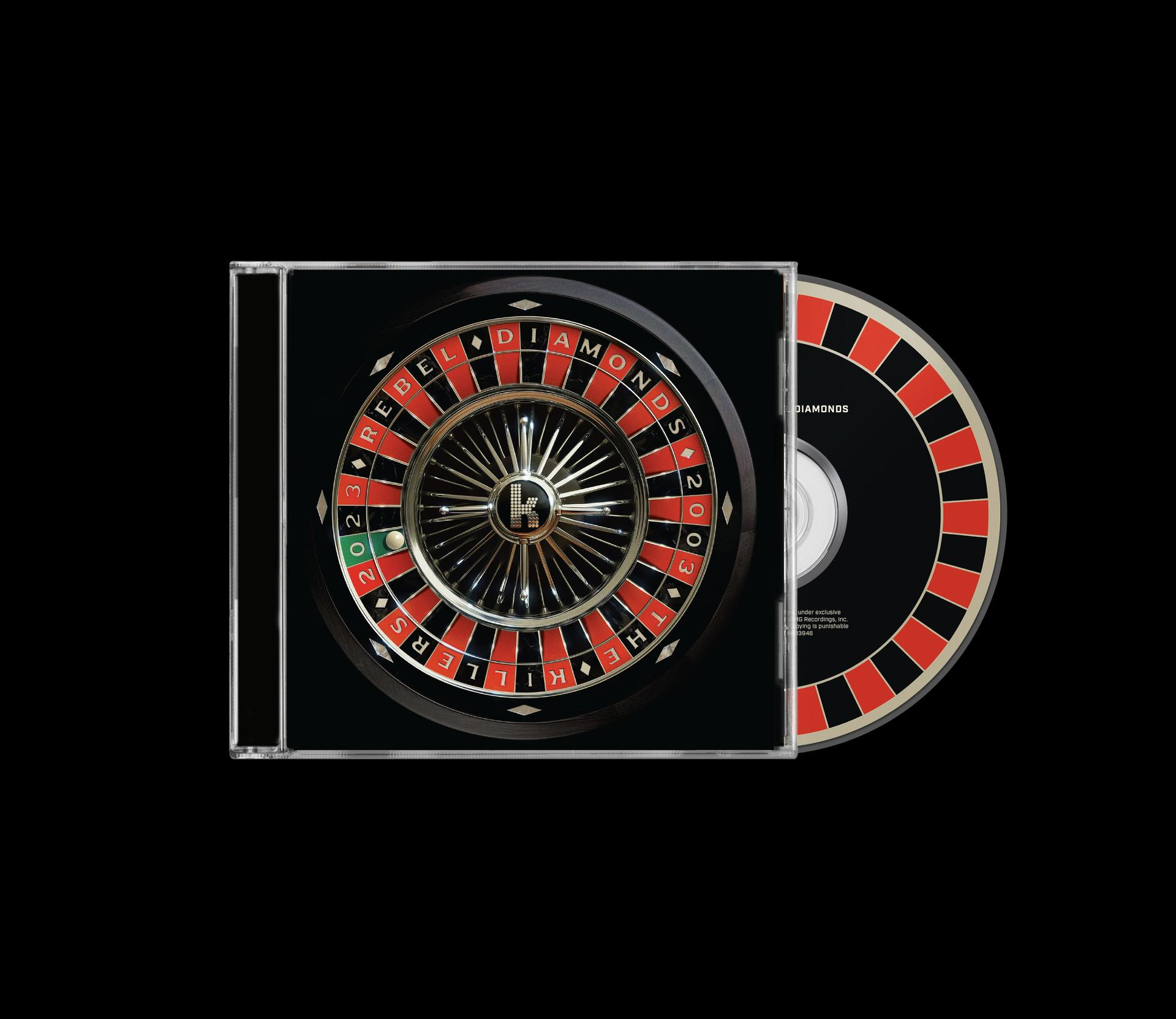 CD-Hülle mit Roulette-Rad-Design und CD. Schwarzer Hintergrund.