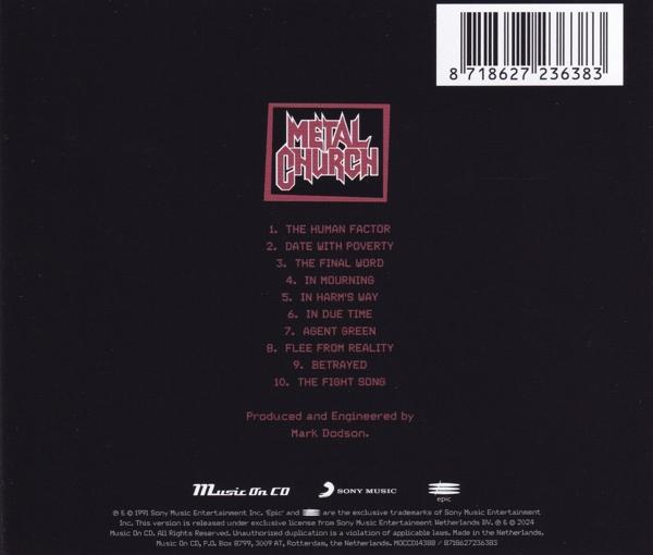 CD-Rückseite. Metal Church Album. Titelliste und Produktionsnachweise.