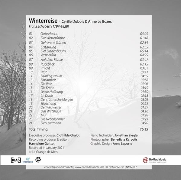 Ein Notenblatt mit Text und einer Titelliste. Es trägt den Titel Winterreise.