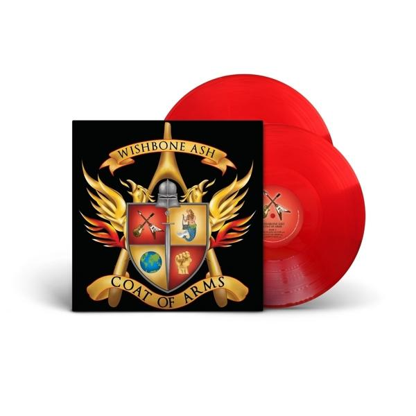 Albumcover mit goldenen Flügeln, roten Vinylplatten und einem schwarzen Hintergrund mit Text.