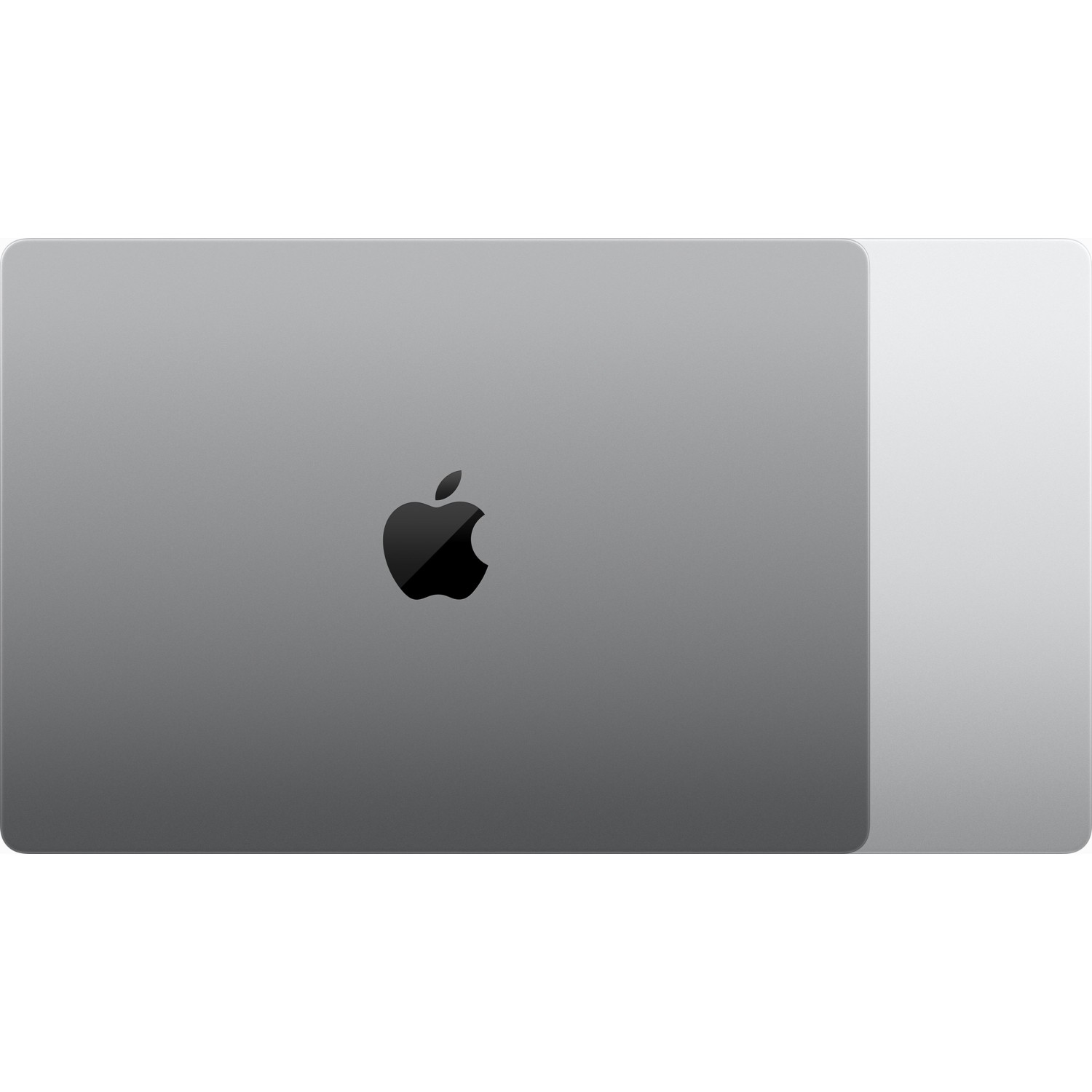 Arka tarafında Apple logosu bulunan kapalı gümüş renkli bir dizüstü bilgisayar, beyaz zemin üzerinde.