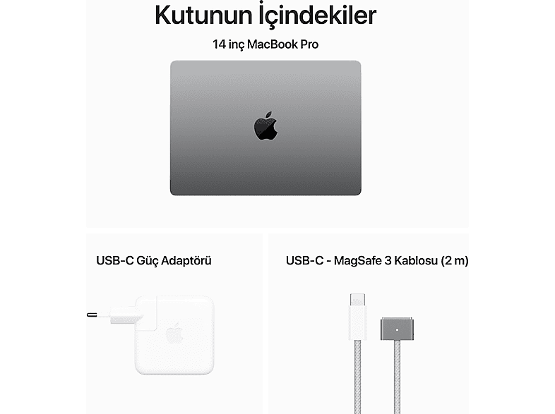 APPLE MacBook Pro 14 inc M3 8CPU 10GPU 8GB 512GB Uzay Grisi