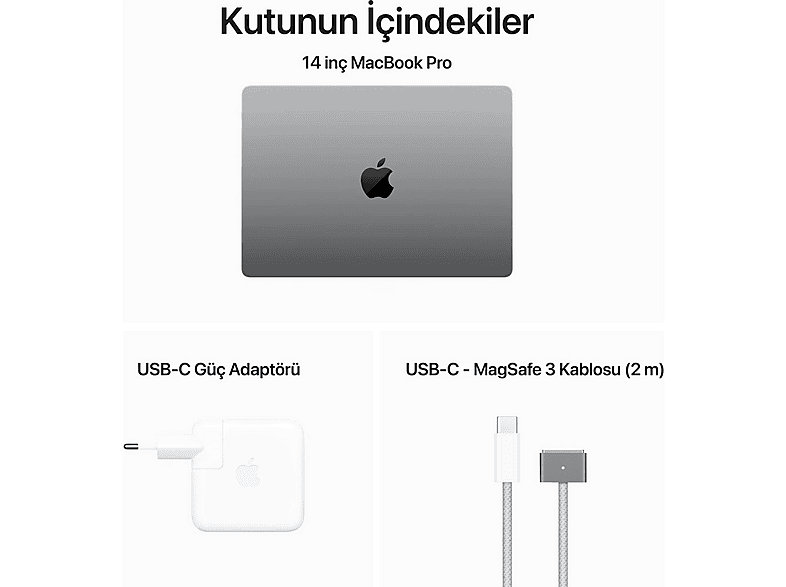 APPLE MacBook Pro 14 inc M3 8CPU 10GPU 8GB 1TB Uzay Grisi MTL83TU