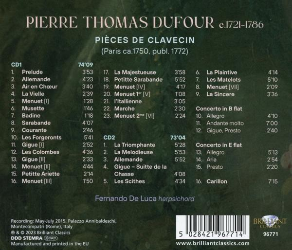 CD-Cover mit Titelliste von Pierre Thomas Dufours Cembalostücken.