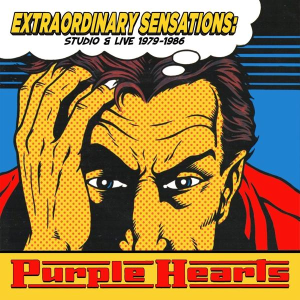Purple Hearts Albumcover, ein Mann mit dem Kopf in den Händen, Comic-Stil.