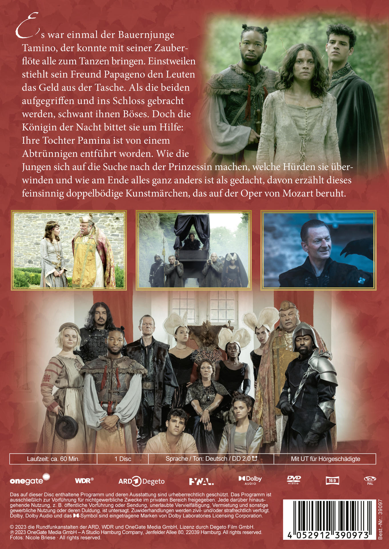 DVD-Cover mit einer Besetzung eines Films. Text auf Deutsch, Titel "Die Zauberflöte - Die Verfilmung".