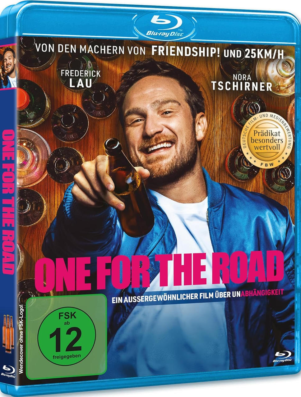 Blu-ray-Disc-Cover mit lächelndem Mann mit Bierflasche, Filmtitel: One for the Road.
