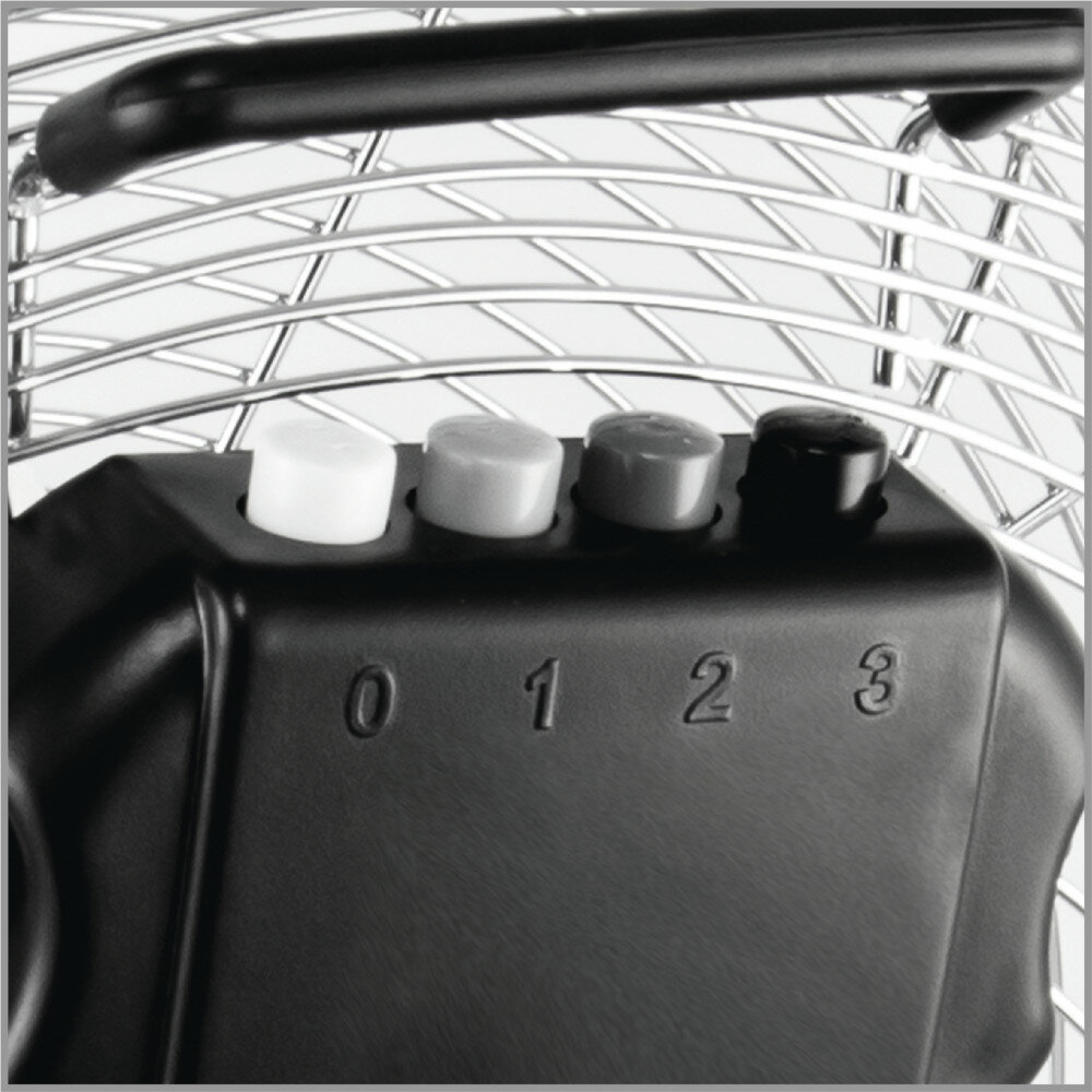 Zbliżenie na przyciski wentylatora: 0, 1, 2, 3. Biały, jasnoszary, ciemnoszary.