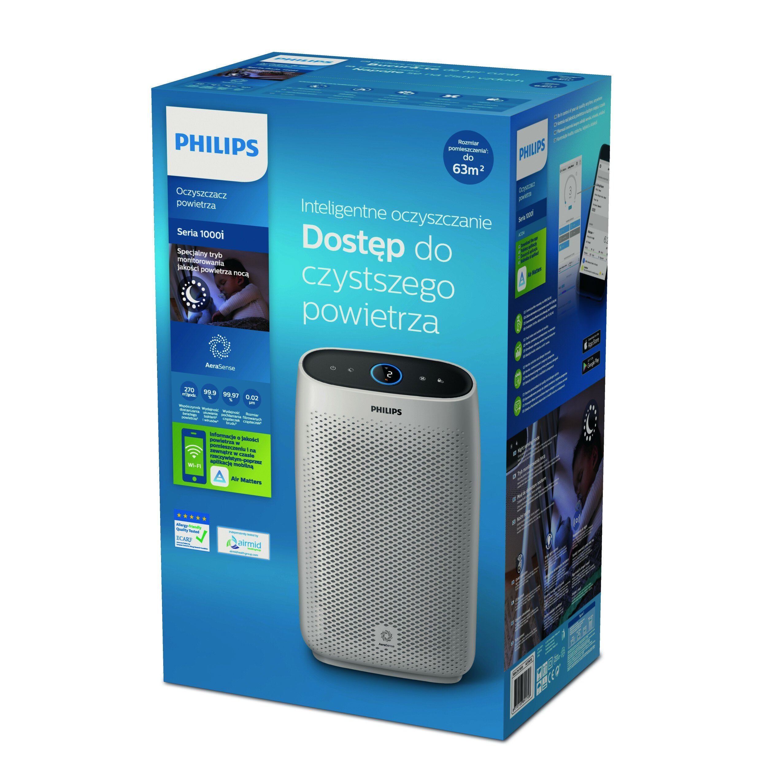 Oczyszczacz powietrza PHILIPS Seria 1000 AC1214/10 z aplikacją na telefon