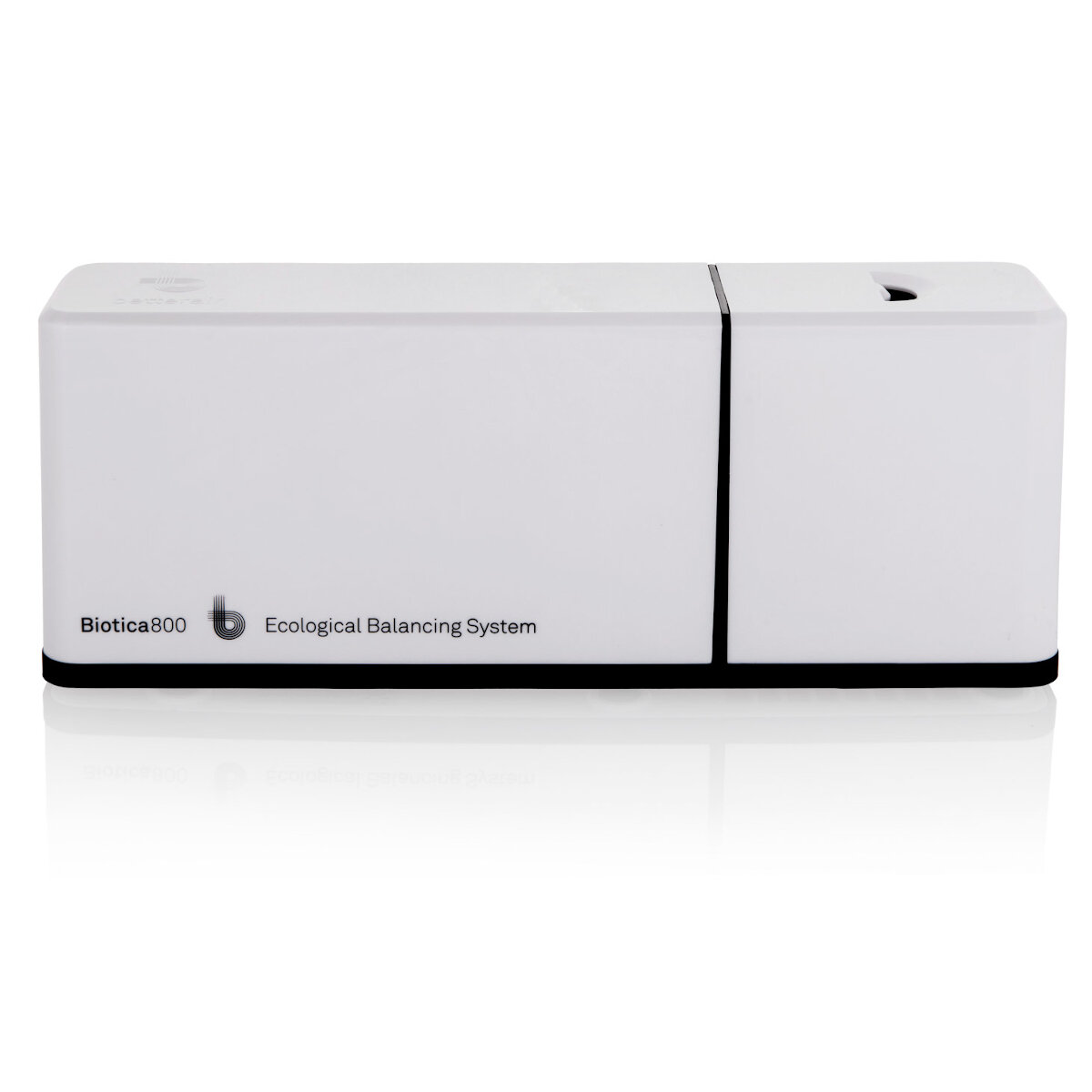 Białe prostokątne urządzenie z napisem 'Biotica 800' i czarną linią.
