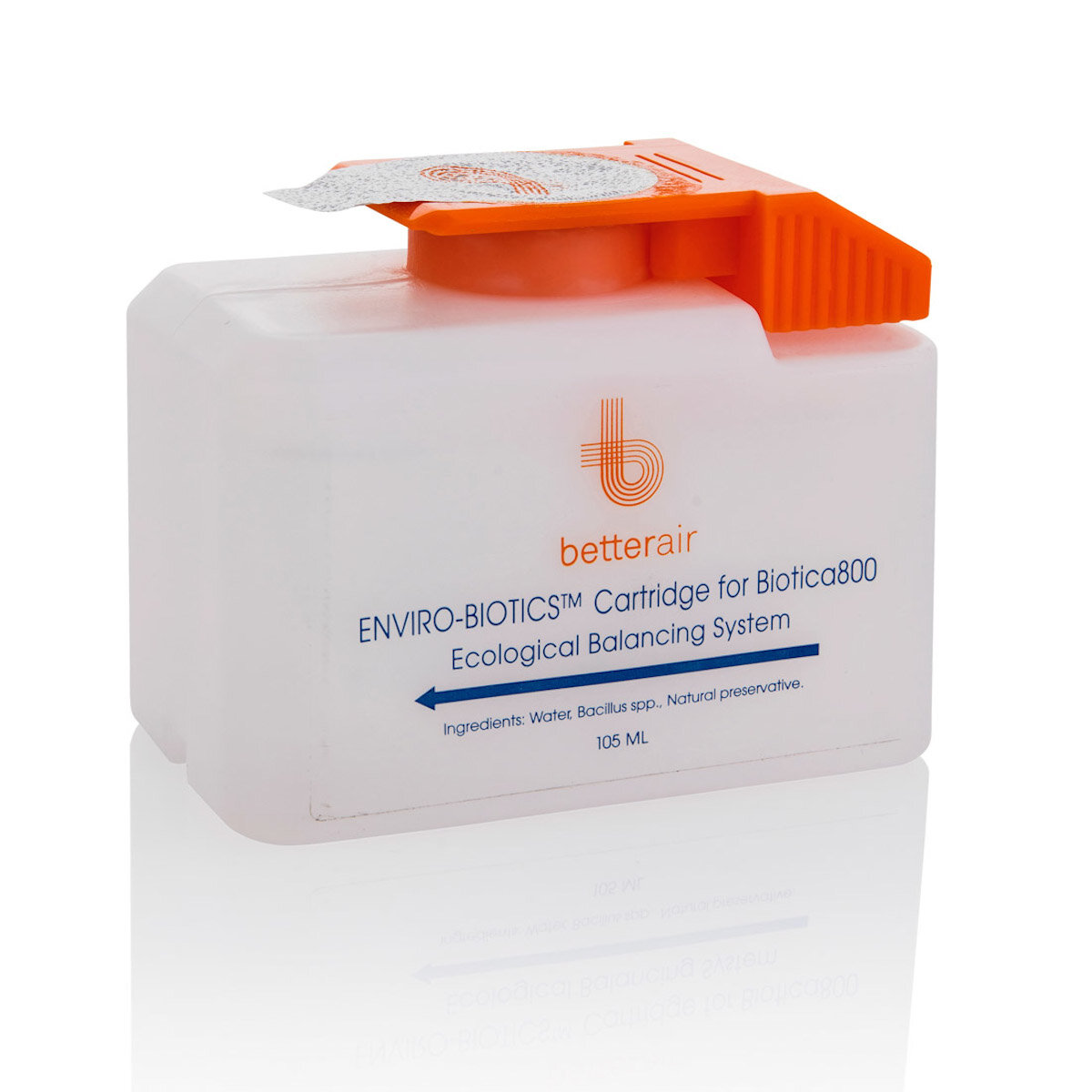 Biały plastikowy wkład z pomarańczową pokrywą, oznaczony dla ekologicznego systemu równoważenia.