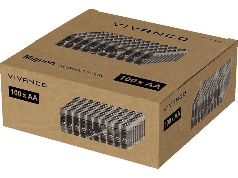 Stück Mignon VIVANCO Alkali-Mangan, Batterie, Volt AA 1.5 100