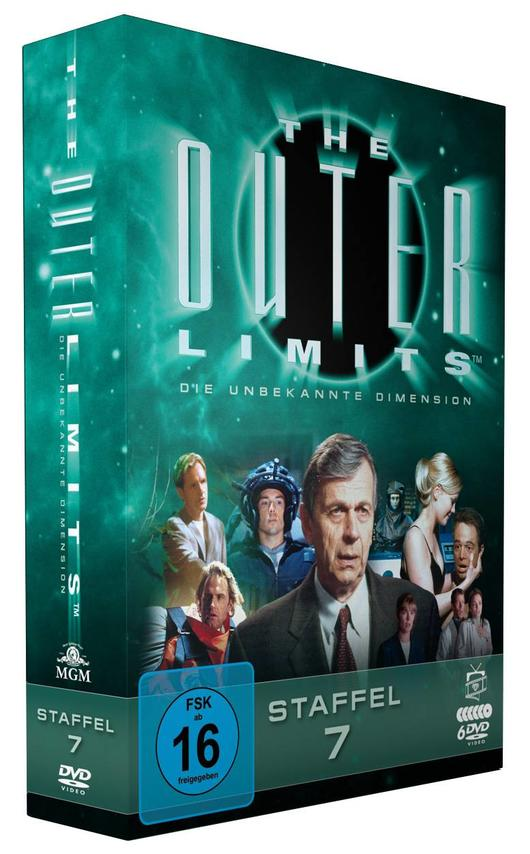 DVD-Box für 'The Outer Limits Staffel 7' mit Schauspielerbildern und grünem Hintergrund.