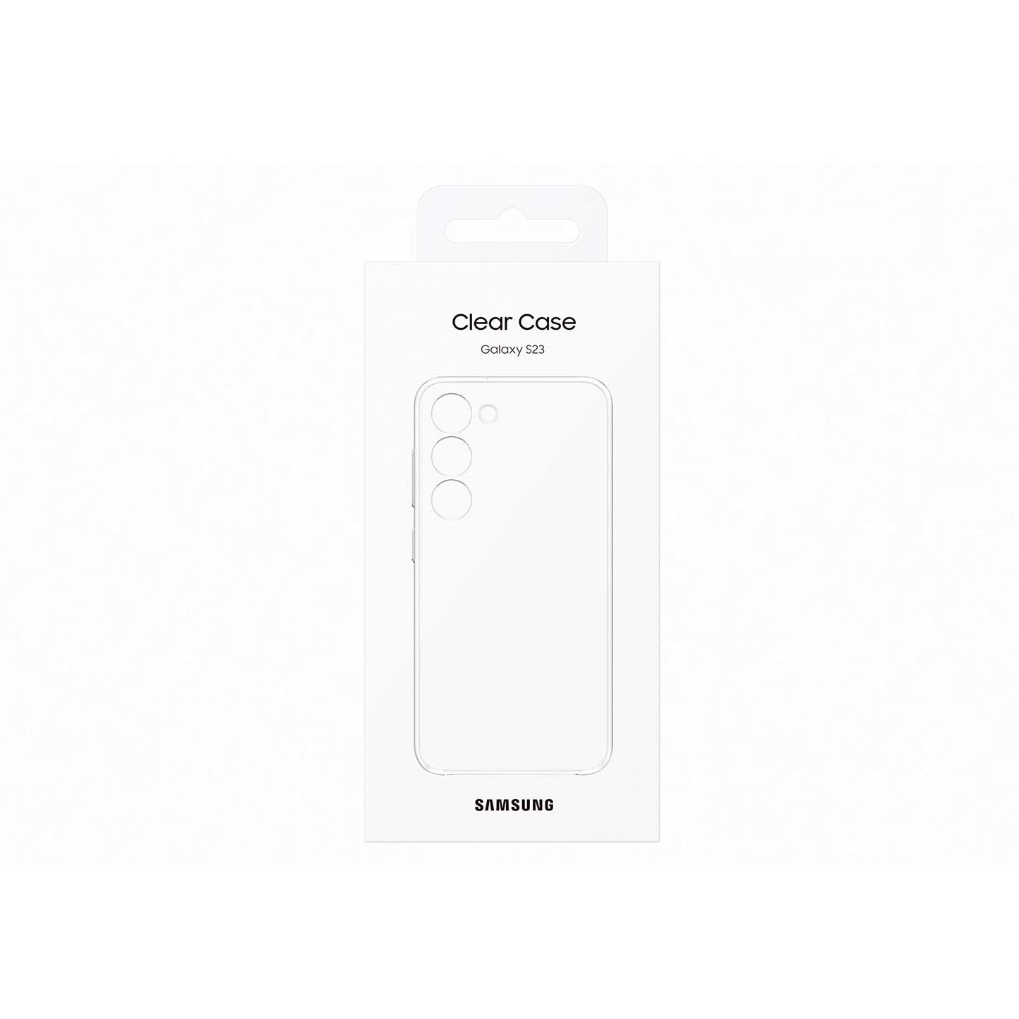 Funda transparente para Samsung Galaxy S23 en su embalaje.