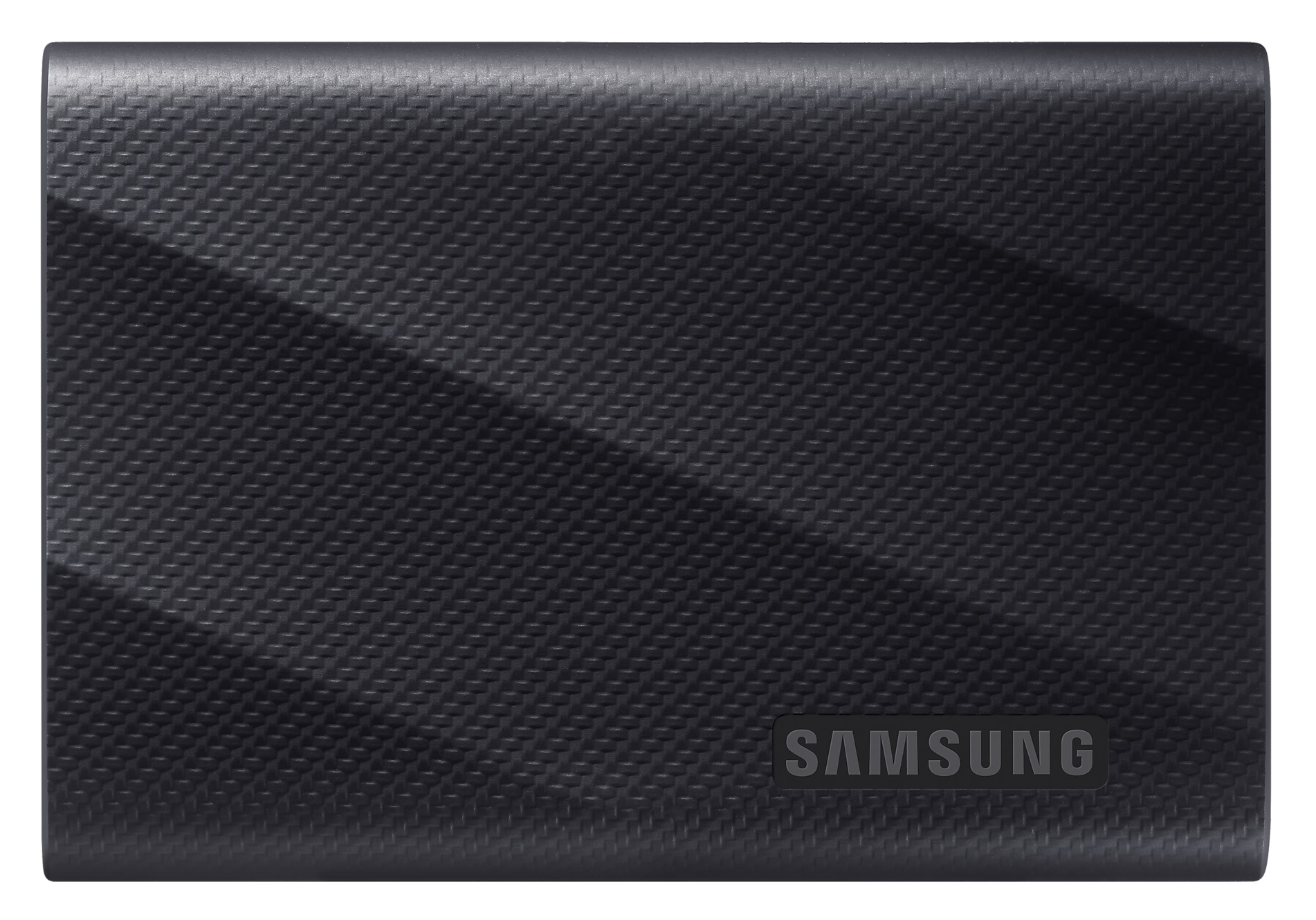 Fekete, texturált Samsung hordozható merevlemez. A meghajtón bordázott minta és a Samsung logója van.