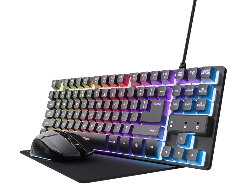 Pack gaming  Trust GXT 794, Ratón inalambrico, Teclado compacto TKL,  Retroiluminación, Negro