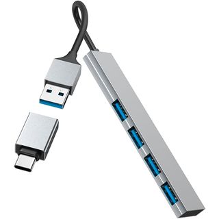 Hub USB/Concentrador - Hama 00200141, 4 puertos, USB 3.2 Gen1, 5 Gbit/s, Adaptador USB-C, Gris