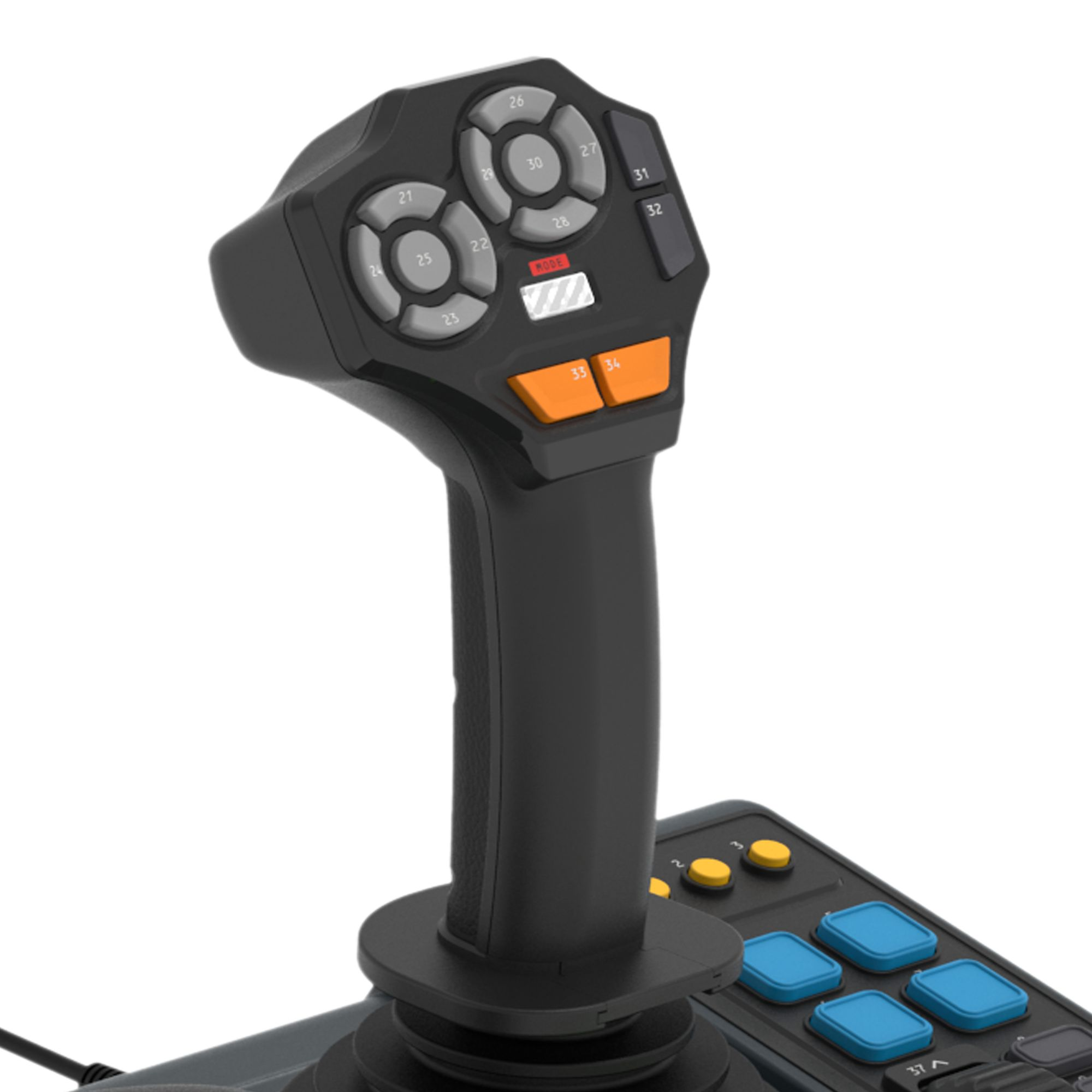 Ein schwarzer Joystick für einen Gamecontroller mit vielen Knöpfen.