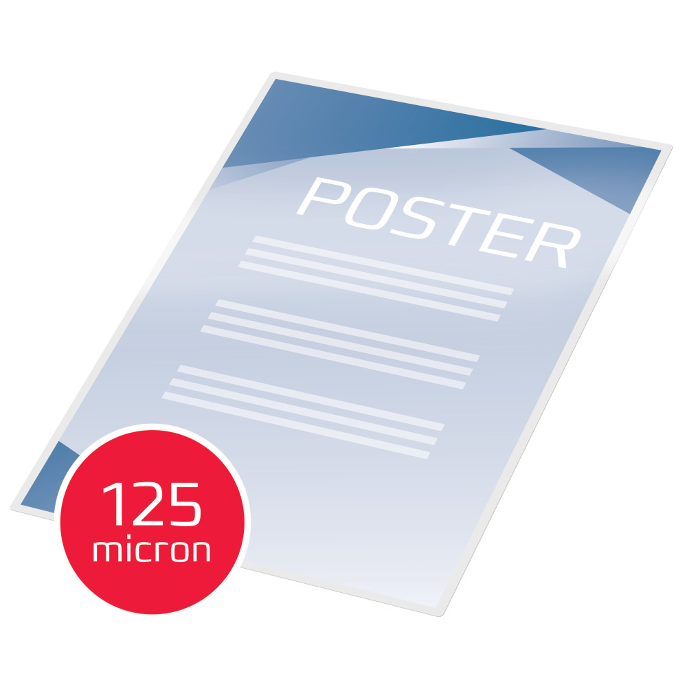 Poszterpapír műanyag borítóban, POSTER felirattal és piros körrel.