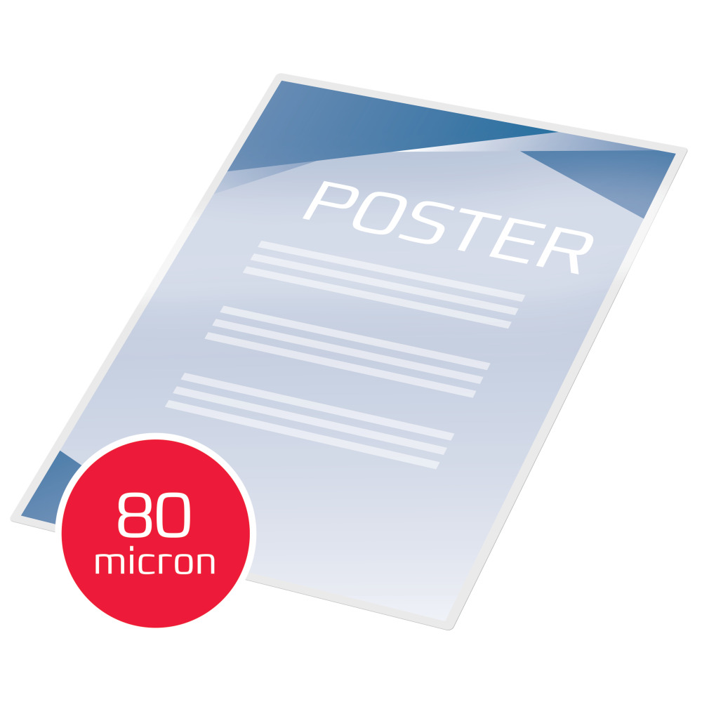 Átlátszó poszter borító a POSTER szóval. Egy piros kör 80 mikronnal balra.