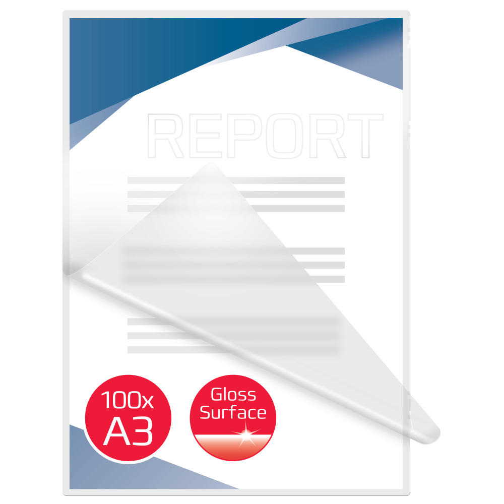 Fehér A3 Report csomag szöveggel és grafikával. A csomag fehér háttéren van.